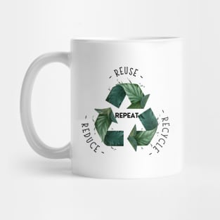 Recycling Logo with Leaves and Green Plants. Go Green, Recycle Symbol, Save the Earth Earth Day Awareness April 22 Mug